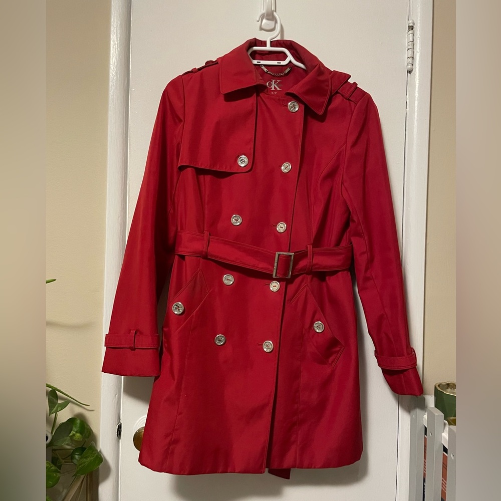 Red Calvin Klein Trench Coat